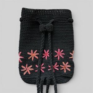 Y2K Xhilaration Black Mini Bag Drawstring Backpack with Pink Floral